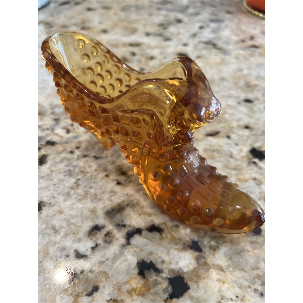 Vintage Amberina Glass Hobnail Cat Head Glass Boot Bootie Slipper 5.5" Mint
